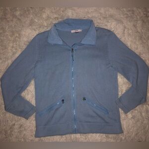 Light Blue Waffle Knit Jacket with a full Zip and Zipped Pockets.